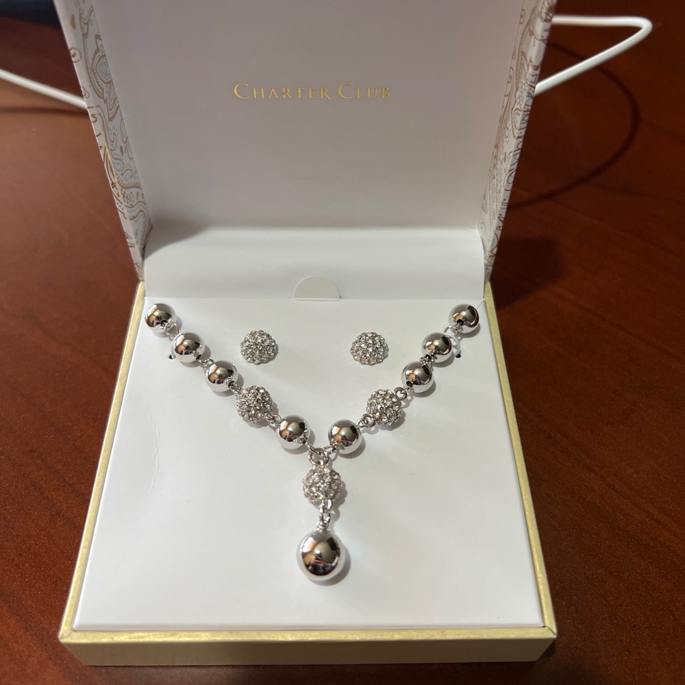 Charter Club Silver-Tone Pendant Y-Necklace & Stud Earrings Set